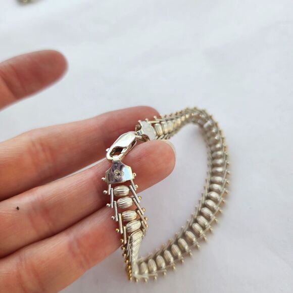 IBB Sterling Silver Bracalet Two Tone Yellow Gold Wash Vermeil Vintage 7" EUC - Picture 7 of 9